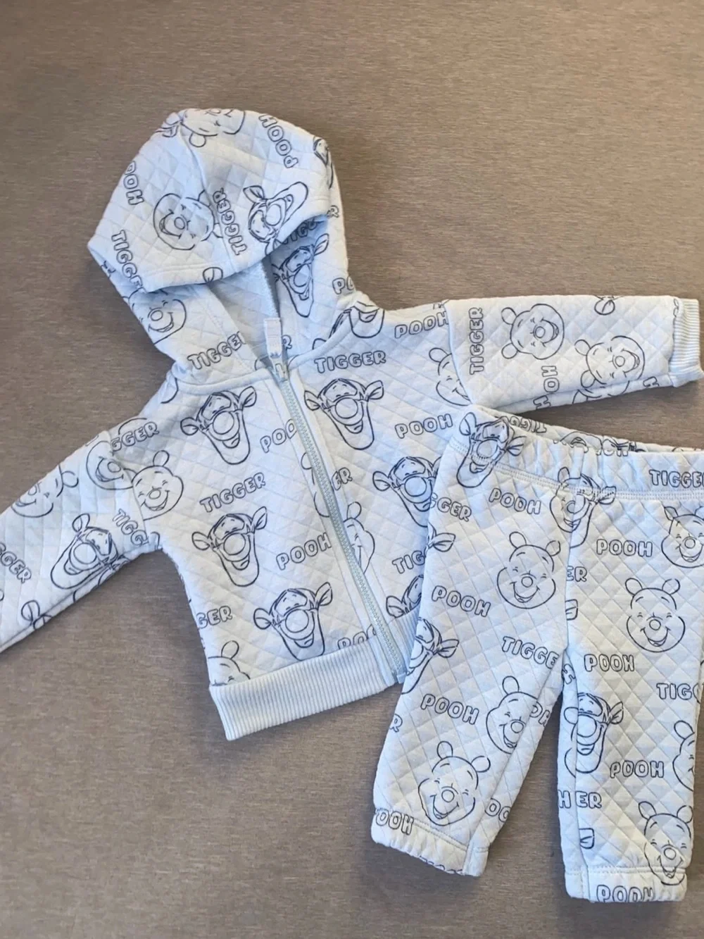Disney Light Blue Quilted Pooh & Tigger Hoodie Pant Set